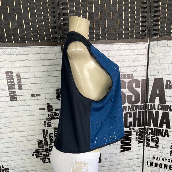 Under Armour XL Midnight Blue Woven Mesh Crew Neck Muscle Crop Top - Picture 2 of 5